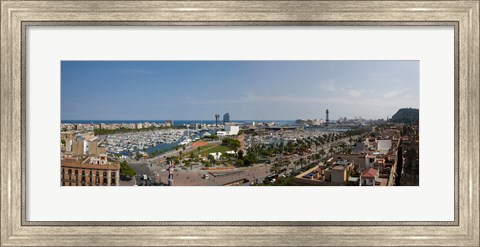 Framed High angle view of a harbor, Port Vell, Barcelona, Catalonia, Spain Print
