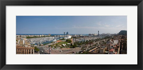 Framed High angle view of a harbor, Port Vell, Barcelona, Catalonia, Spain Print