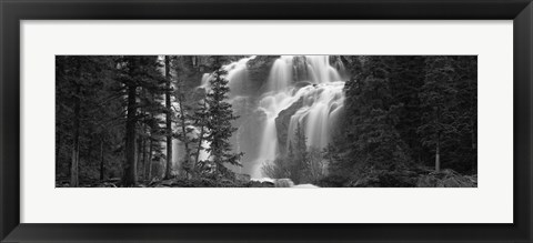 Framed Waterfall in a forest, Banff, Alberta, Canada (black and white) Print