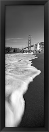 Framed Suspension bridge across a bay in black and white, Golden Gate Bridge, San Francisco Bay, San Francisco, California, USA Print