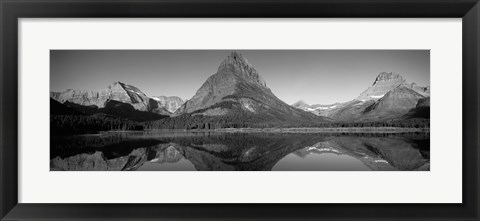 Framed Reflection of mountains in a lake, Swiftcurrent Lake, Many Glacier, US Glacier National Park, Montana, USA (Black &amp; White) Print