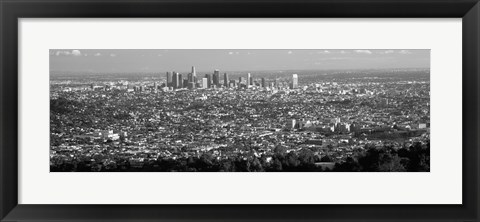 Framed Black and White View of Los Angeles from a Distance Print