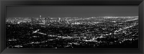 Framed Black and White View of Los Angeles at Night from a Distance Print