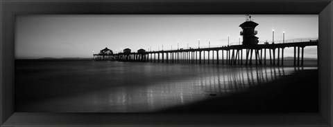 Framed Pier in the sea, Huntington Beach Pier, Huntington Beach, Orange County, California (black and white) Print