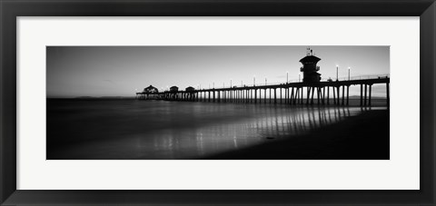 Framed Pier in the sea, Huntington Beach Pier, Huntington Beach, Orange County, California (black and white) Print