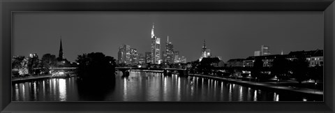 Framed Reflection of buildings in water, Main River, Frankfurt, Hesse, Germany Print