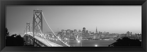 Framed Bay Bridge at Night, San Francisco (black &amp; white) Print