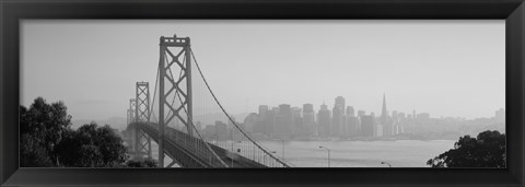 Framed San Francisco Skyline with Bay Bridge (black &amp; white) Print