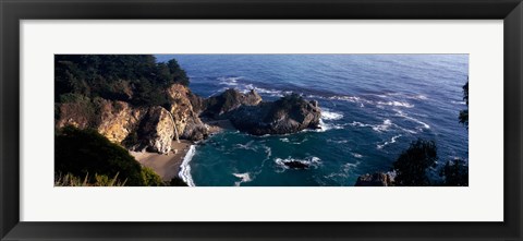 Framed Rock formations on the beach, McWay Falls, Julia Pfeiffer Burns State Park, Monterey County, Big Sur, California, USA Print