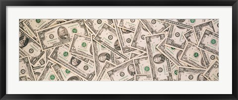 Framed Close-up of a pile of US Dollar bills Print