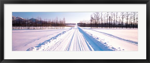 Framed Snowy Road Hokkaido Shari-cho Japan Print