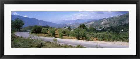 Framed Road passing through a landscape with mountains in the background, Andalucian Sierra Nevada, Andalusia, Spain Print