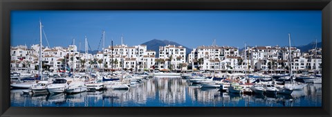 Framed Boats at a harbor, Puerto Banus, Costa Del Sol, Andalusia, Spain Print