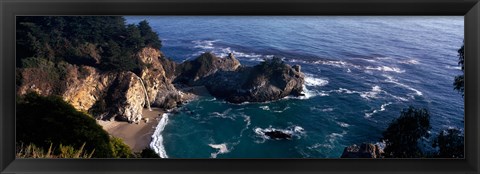 Framed Rock formations on the beach, McWay Falls, Julia Pfeiffer Burns State Park, Monterey County, Big Sur, California, USA Print