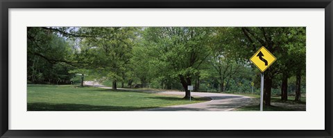 Framed Double bend sign in a park, Letchworth State Park, New York State, USA Print