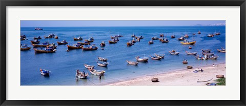 Framed Fishing boats at a harbor, Mui Ne, Vietnam Print