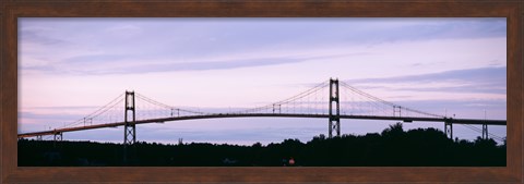 Framed Silhouette of a suspension bridge across a river, Thousand Islands Bridge, St. Lawrence River, New York State, USA Print