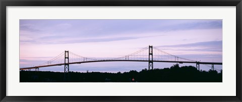 Framed Silhouette of a suspension bridge across a river, Thousand Islands Bridge, St. Lawrence River, New York State, USA Print