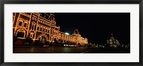 Framed Facade of a building lit up at night, GUM, Red Square, Moscow, Russia Print