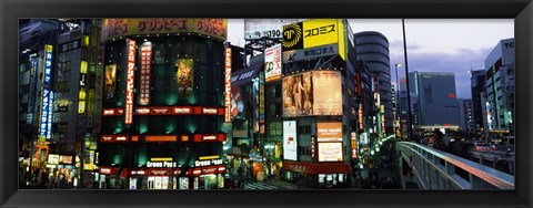 Framed Buildings in a city lit up at night, Shinjuku Ward, Tokyo Prefecture, Kanto Region, Japan Print