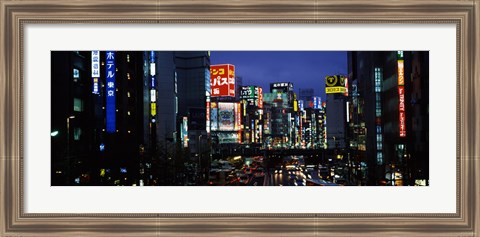 Framed Buildings lit up at night, Shinjuku Ward, Tokyo Prefecture, Kanto Region, Japan Print