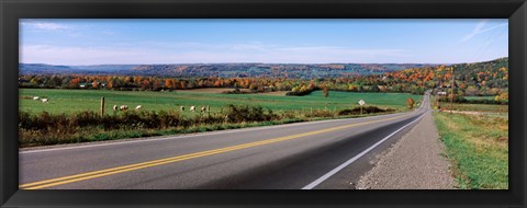 Framed Road passing through a field, Finger Lakes, New York State, USA Print