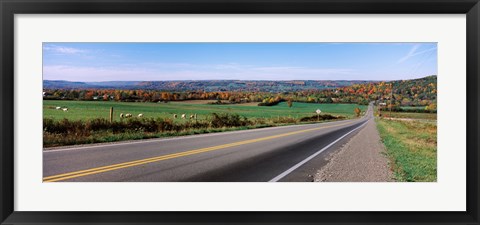 Framed Road passing through a field, Finger Lakes, New York State, USA Print