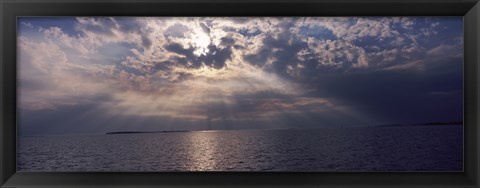 Framed Sunset over the sea, Gulf Of Mexico, Cedar Key, Levy County, Florida, USA Print