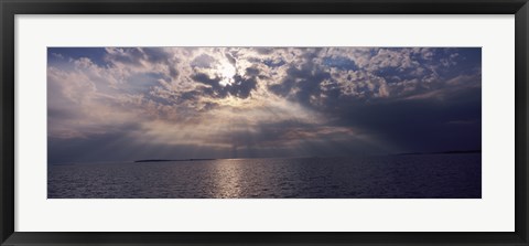 Framed Sunset over the sea, Gulf Of Mexico, Cedar Key, Levy County, Florida, USA Print