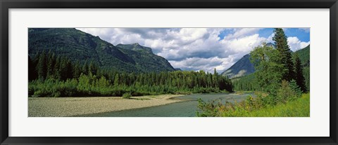 Framed Creek along mountains, McDonald Creek, US Glacier National Park, Montana, USA Print