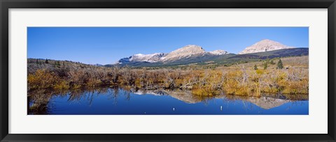 Framed Reflection of mountains in water, Milk River, US Glacier National Park, Montana, USA Print