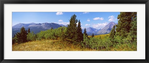 Framed Trees with mountains in the background, Looking Glass, US Glacier National Park, Montana, USA Print