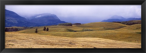 Framed Rolling landscape with mountains in the background, East Glacier Park, Glacier County, Montana, USA Print