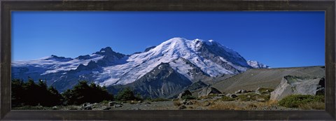 Framed Mountain covered with snow, Mt Rainier, Mt Rainier National Park, Pierce County, Washington State, USA Print