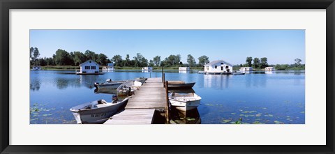 Framed Boathouses in a lake, Lake Erie, Erie, Pennsylvania, USA Print