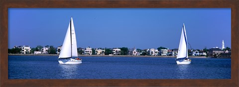 Framed Sailboats in the Atlantic ocean with mansions in the background, Intracoastal Waterway, Charleston, South Carolina, USA Print