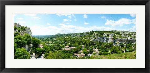 Framed High angle view of limestone hills with houses, Les Baux-de-Provence, Bouches-Du-Rhone, Provence-Alpes-Cote d&#39;Azur, France Print