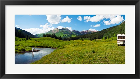 Framed Man camping along Slate River, Crested Butte, Gunnison County, Colorado, USA Print