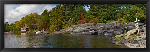 Framed Trees at the riverside, Moon River, Bala, Muskoka, Ontario, Canada Print