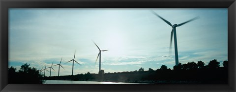 Framed Wind turbines in motion at dusk, Provence-Alpes-Cote d&#39;Azur, France Print