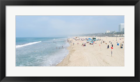 Framed Tourists on the beach, Santa Monica Beach, Santa Monica, Los Angeles County, California, USA Print