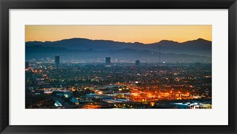 Framed Buildings in a city, Miracle Mile, Hollywood, Griffith Park Observatory, Los Angeles, California, USA Print