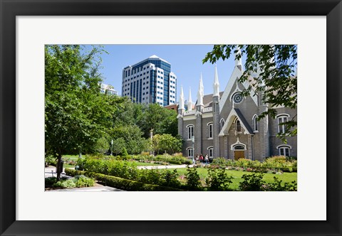 Framed Assembly hall in a city, Salt Lake Assembly Hall, Temple Square, Salt Lake City, Utah, USA Print