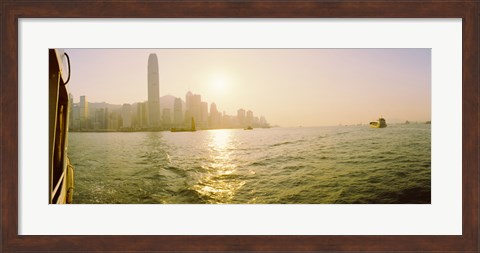 Framed Buildings at the waterfront, Victoria Harbour, Hong Kong, China Print