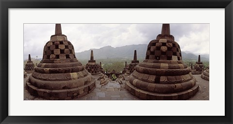 Framed 9th century Buddhist temple Borobudur on Java Island, Indonesia Print