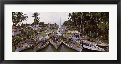 Framed Fishing boats in small village harbor, Madura Island, Indonesia Print