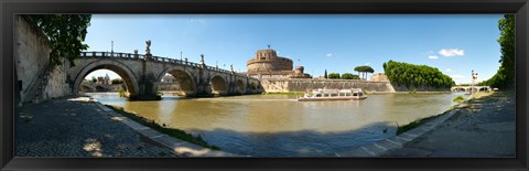 Framed Bridge across a river with mausoleum in the background, Tiber River, Ponte Sant&#39;Angelo, Castel Sant&#39;Angelo, Rome, Lazio, Italy Print