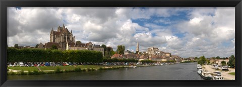 Framed Cathedral at the waterfront, Cathedrale Saint-Etienne D&#39;Auxerre, Auxerre, Burgundy, France Print