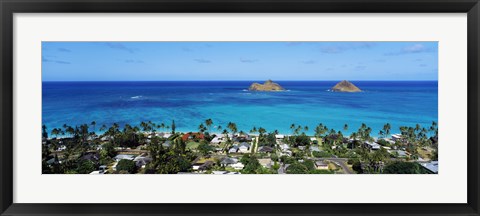 Framed High angle view of a town at waterfront, Lanikai, Oahu, Hawaii, USA Print