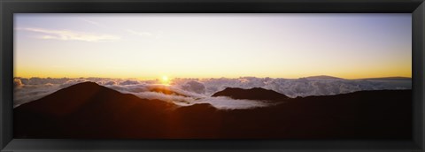 Framed Volcanic landscape covered with clouds, Haleakala Crater, Maui, Hawaii, USA Print